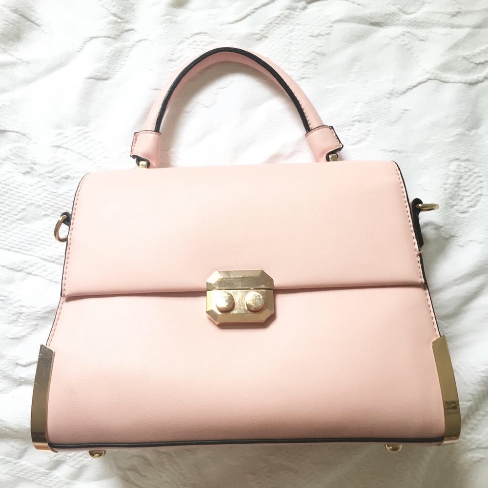 Light Pink Cross Body Bag with Gold Detail